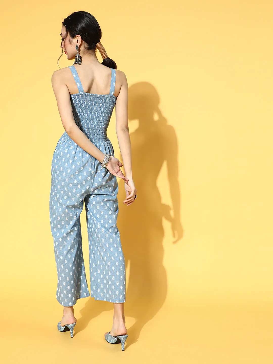 Women Blue Printed Ethnic Jumpsuit