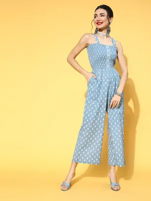 Women Blue Printed Ethnic Jumpsuit