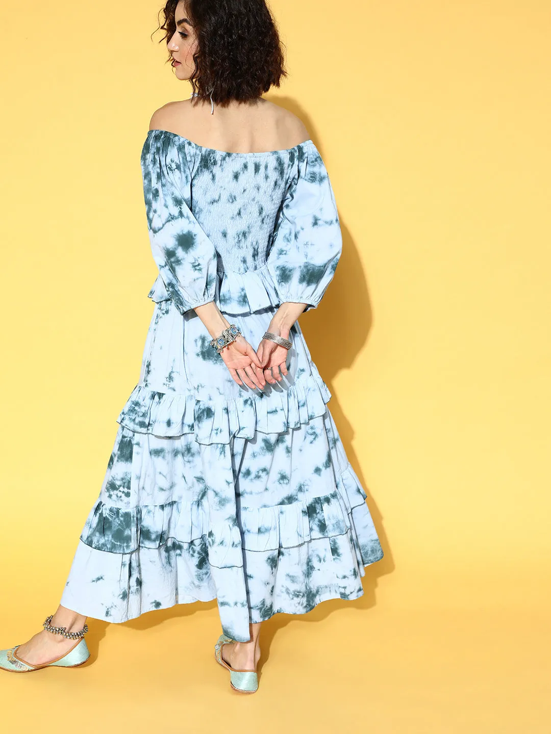 Women Blue Tie And Dye Dyed Empire Maxi Dress