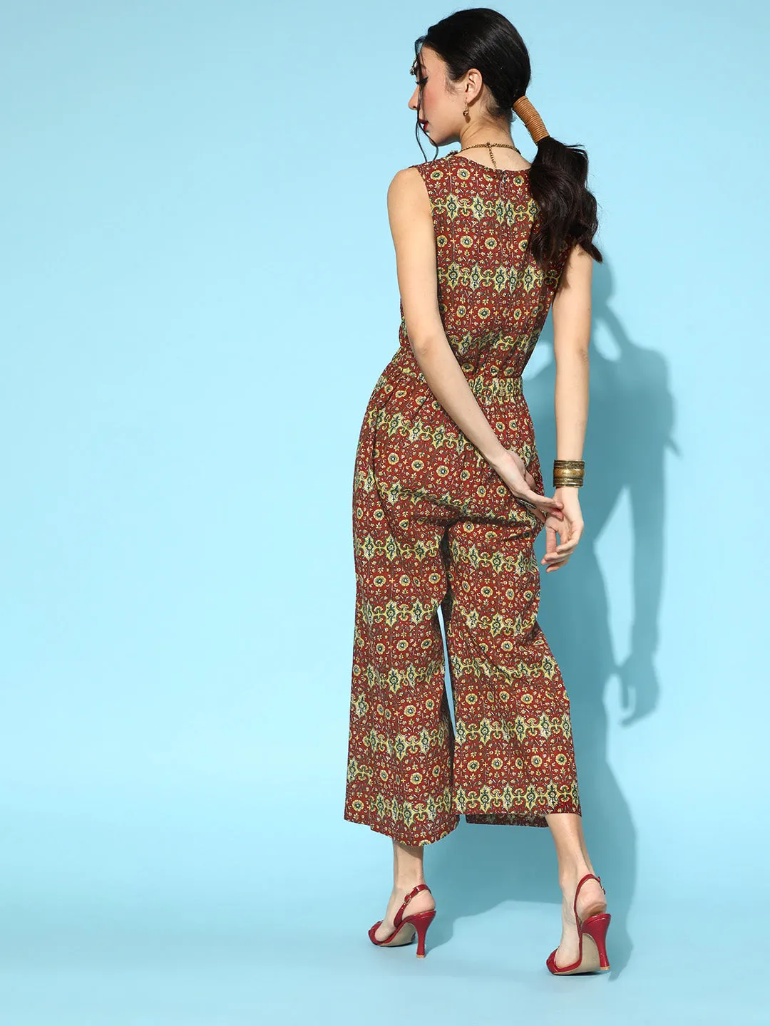 Women Charming Maroon Printed Ethnic Jumpsuit