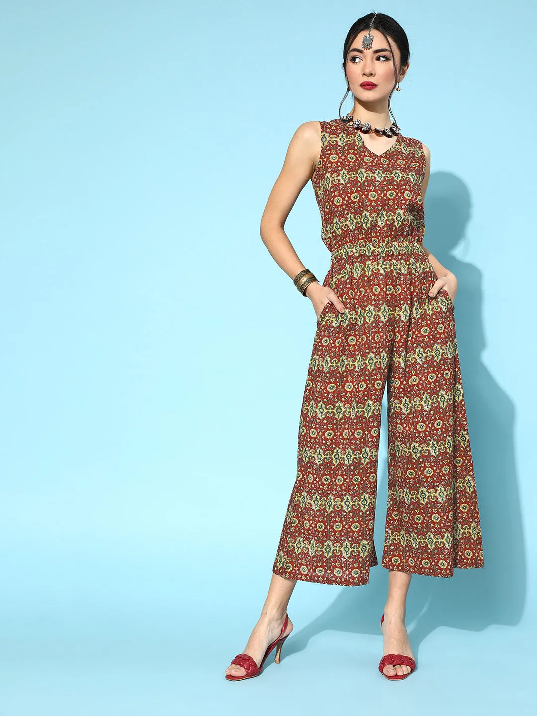 Women Charming Maroon Printed Ethnic Jumpsuit