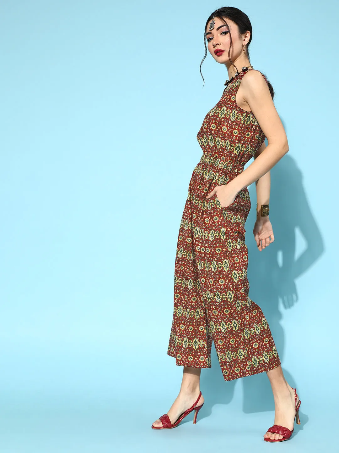 Women Charming Maroon Printed Ethnic Jumpsuit