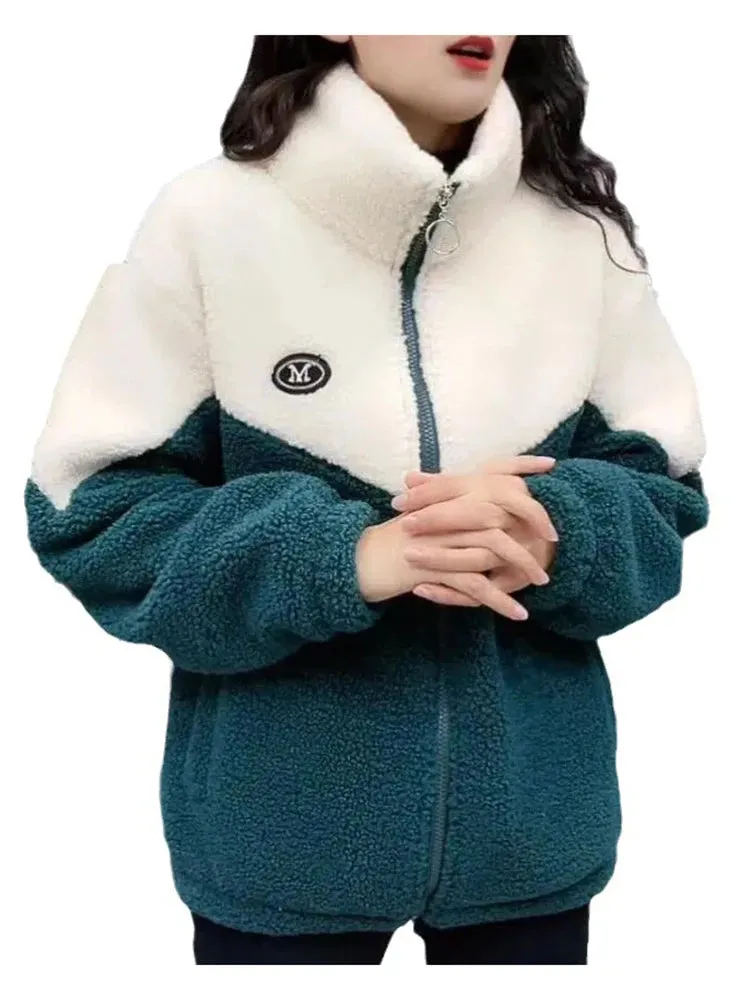 Women Jacket Colored Thickened Lamb Fleece Long Sleeve  kp