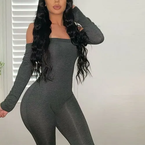 Women Off Shoulder Skinny Long Jumpsuit