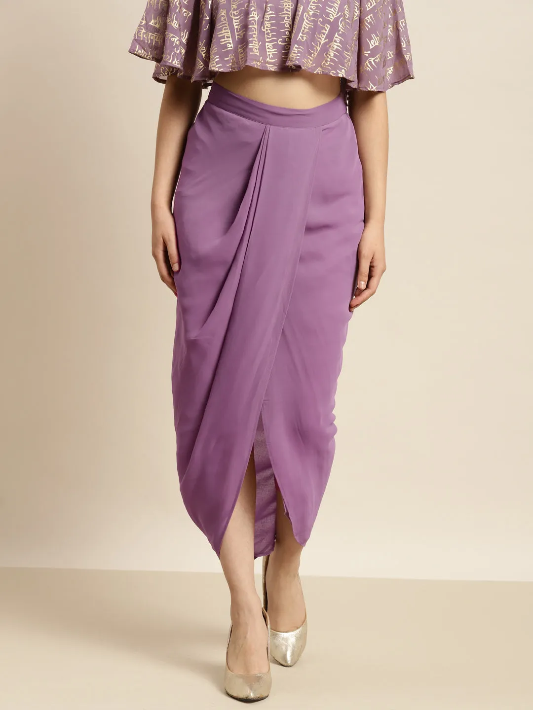 Women Purple Pleated Dhoti Skirt