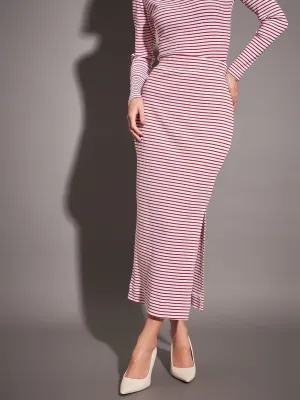 Women Red & White Striped Rib Pencil Skirt