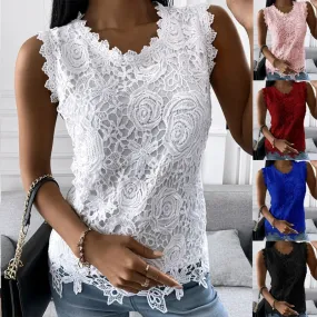 Women Sexy Lace T-Shirt Summer Fashion Jacquard Sleeveless Slim Casual Tee Y2k Vintage Floral Vest Camisole Halter Top Plus Size