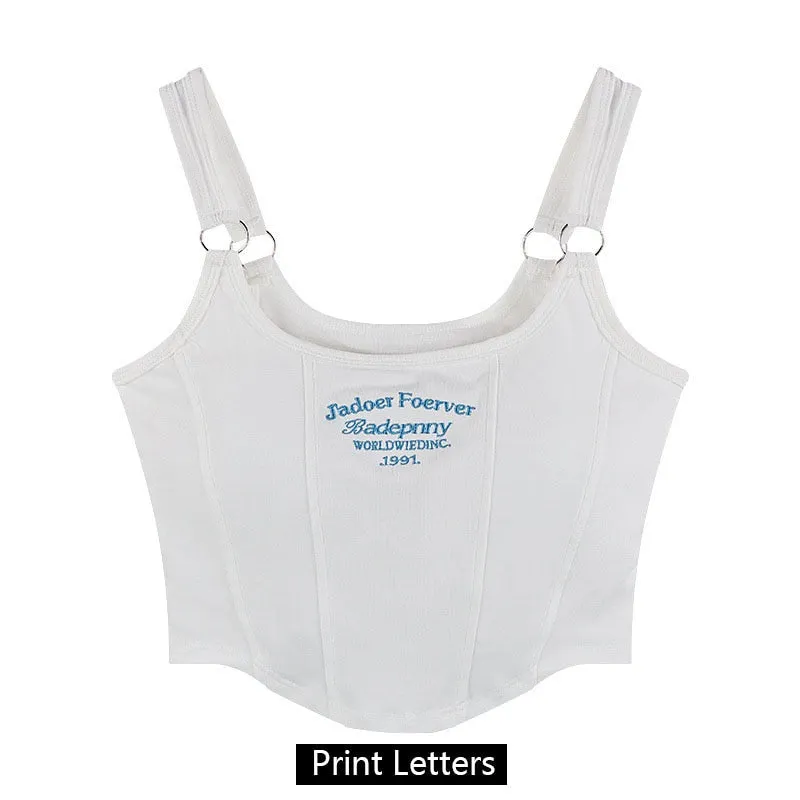 Women Sleeveless Crop Top Tank Tops Sexy Vest Letters Y2K Solid Color Short Women&#39;s T-shirt Camisole Crop Top With Bra Pad