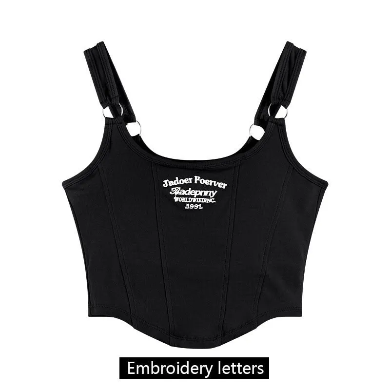 Women Sleeveless Crop Top Tank Tops Sexy Vest Letters Y2K Solid Color Short Women&#39;s T-shirt Camisole Crop Top With Bra Pad