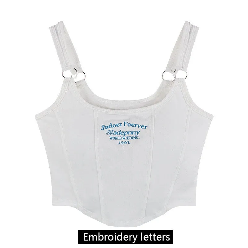 Women Sleeveless Crop Top Tank Tops Sexy Vest Letters Y2K Solid Color Short Women&#39;s T-shirt Camisole Crop Top With Bra Pad