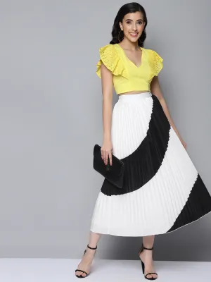 Women White & Black Colour Block Pleated Skirt