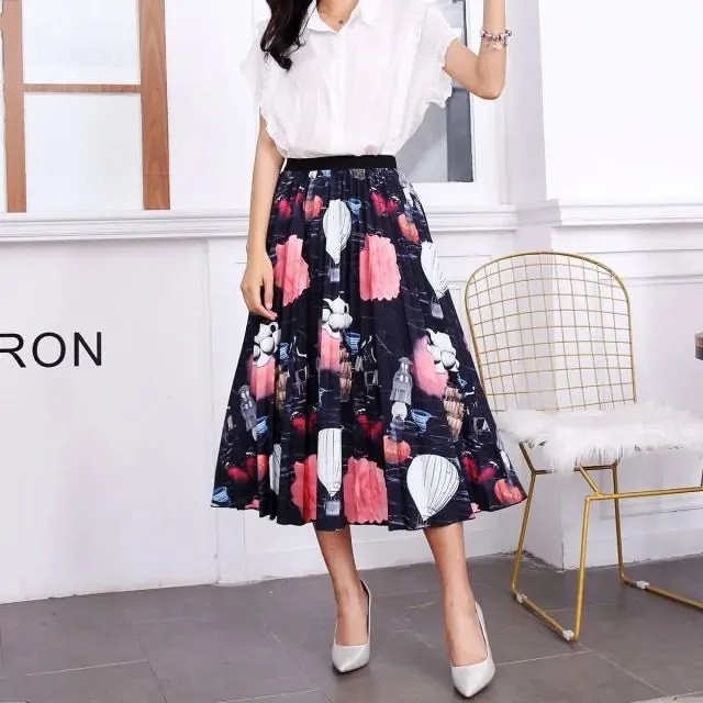 Women's Cartoon Printed Pleated Skirt