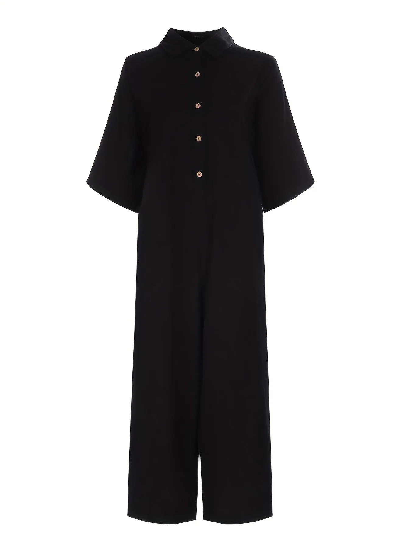 Women's Plus Plain Button Up Wide Leg Jumpsuit