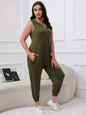 Women's Plus Solid Hooded Sleeveless Tank Jumpsuit