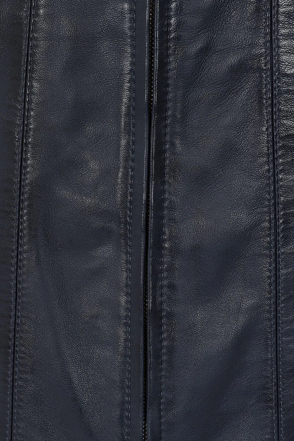 Women's Quality Navy 'Sky' Blue Leather Hip Length Coat with Fur Trimmed Detachable Hood - 'CARLA'