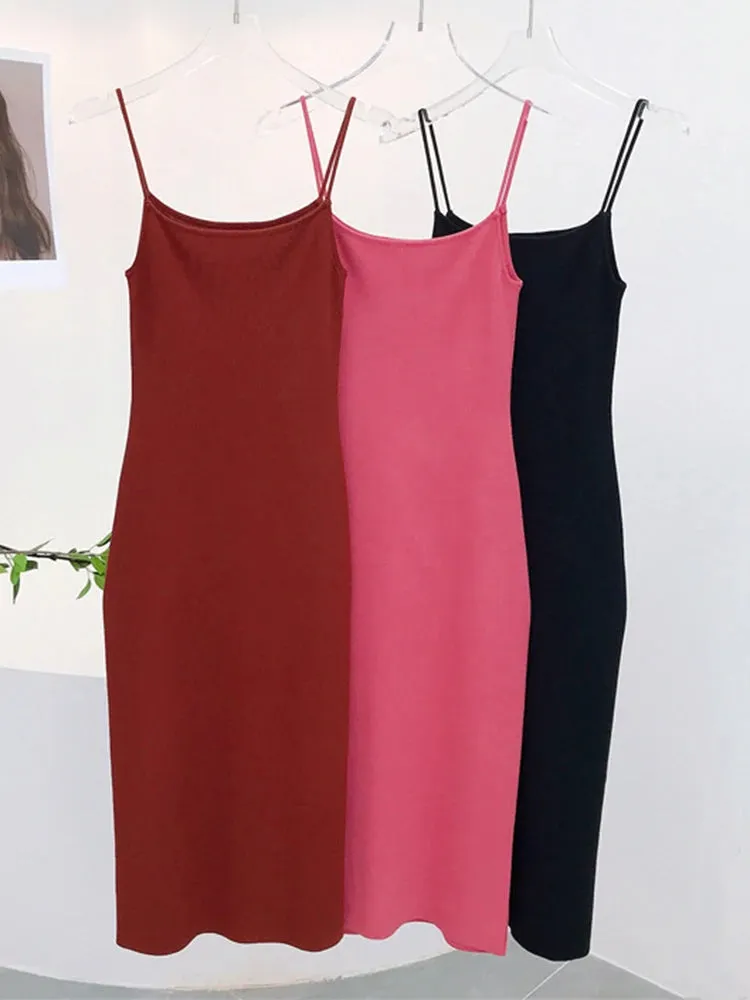 Women's Summer Sexy Slim Tight Solid Color Long Dress Sleeveless Strap Backless Long Maxi Dresses C-021