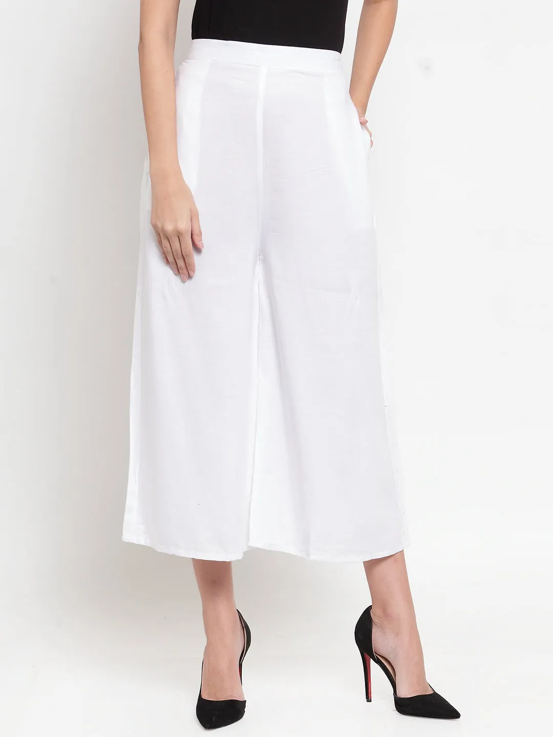 Women'S White Solid Rayon Culottes