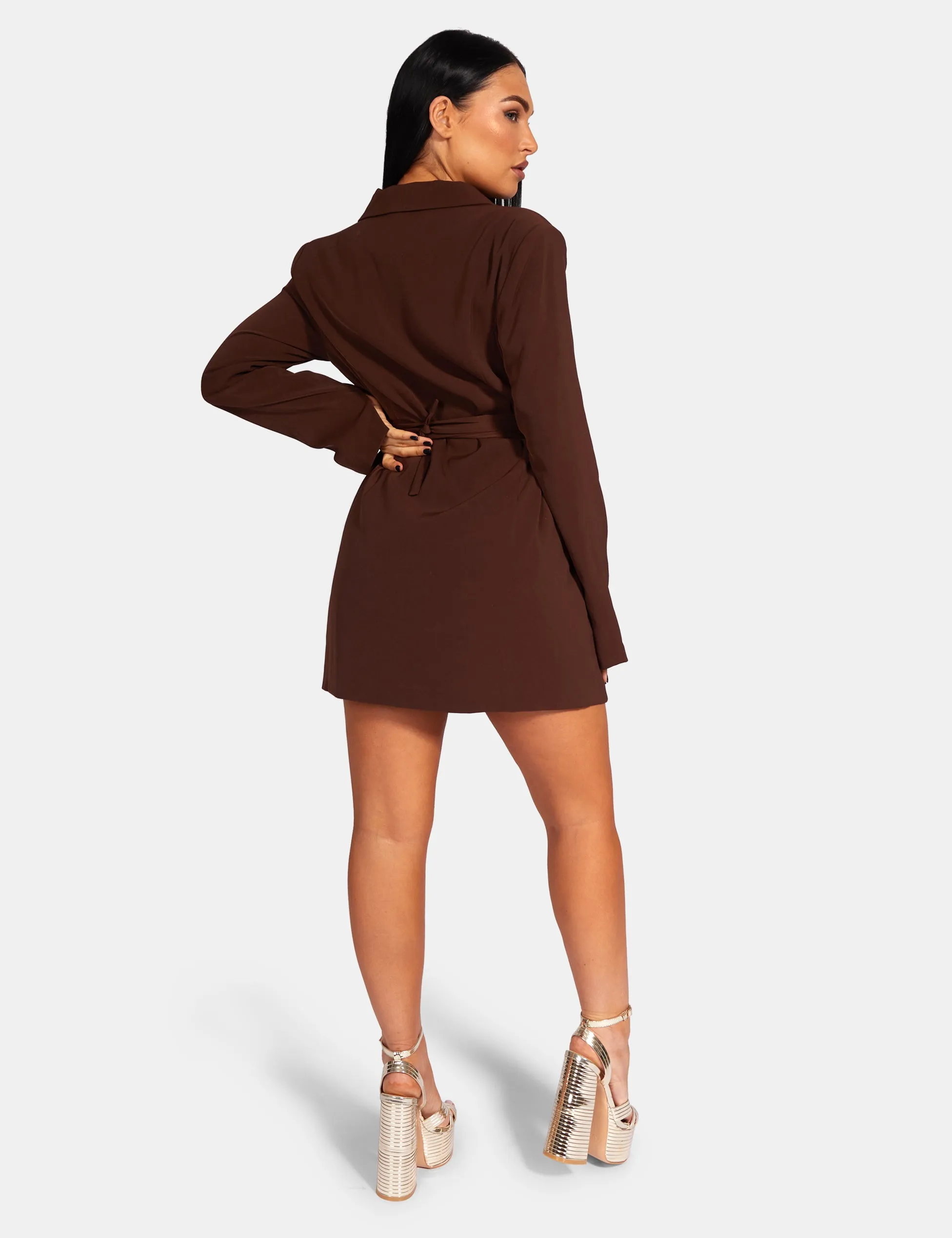 Wrap Belt Blazer Dress Chocolate