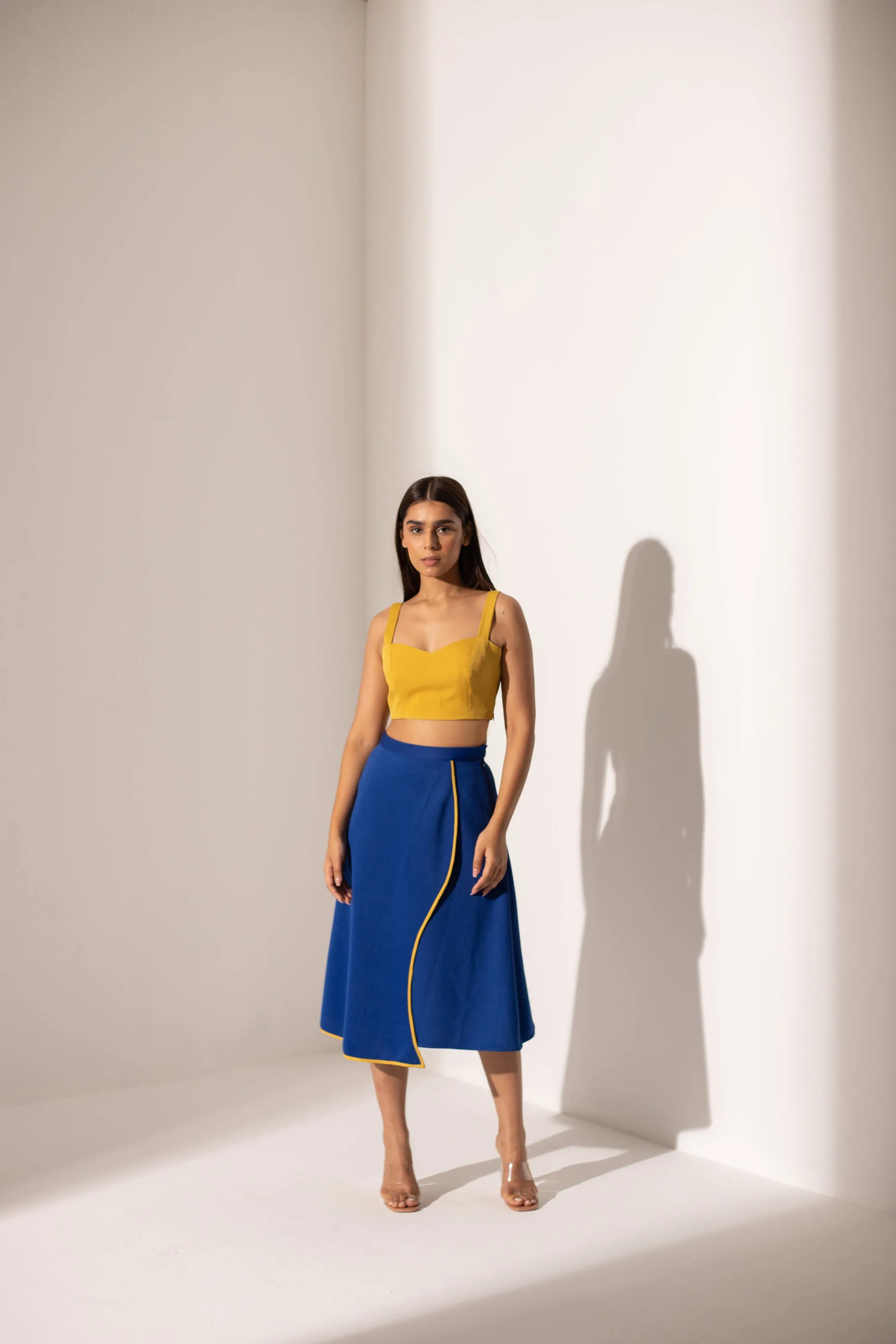 Yellow And Blue Crepe Party Skirt Co-ord Set