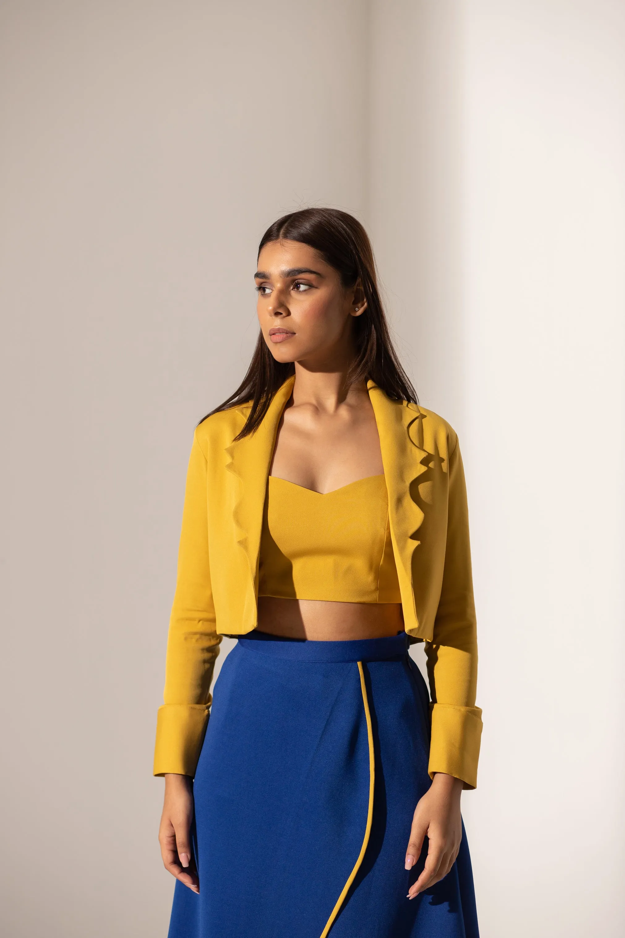 Yellow And Blue Crepe Party Skirt Co-ord Set