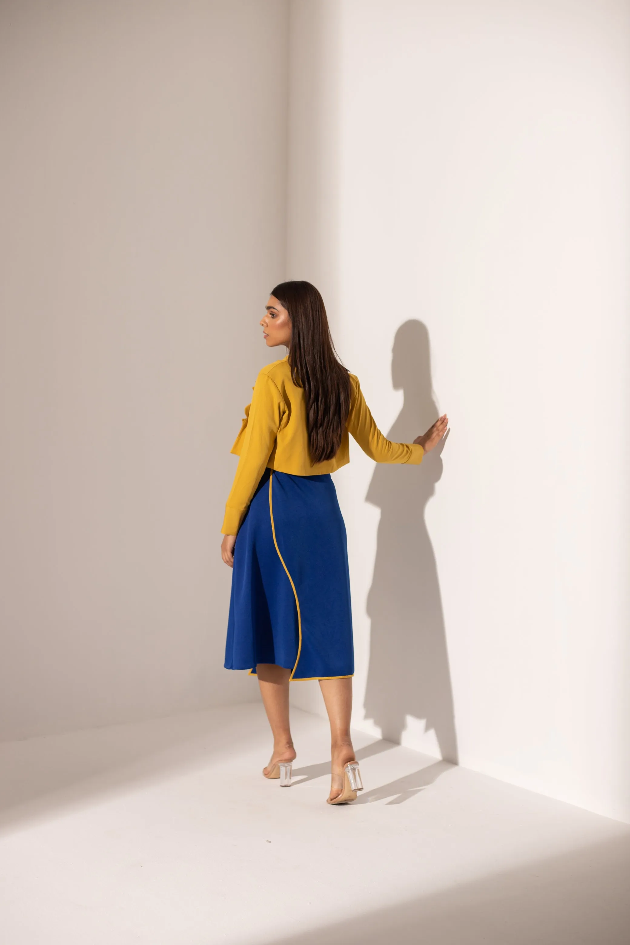 Yellow And Blue Crepe Party Skirt Co-ord Set