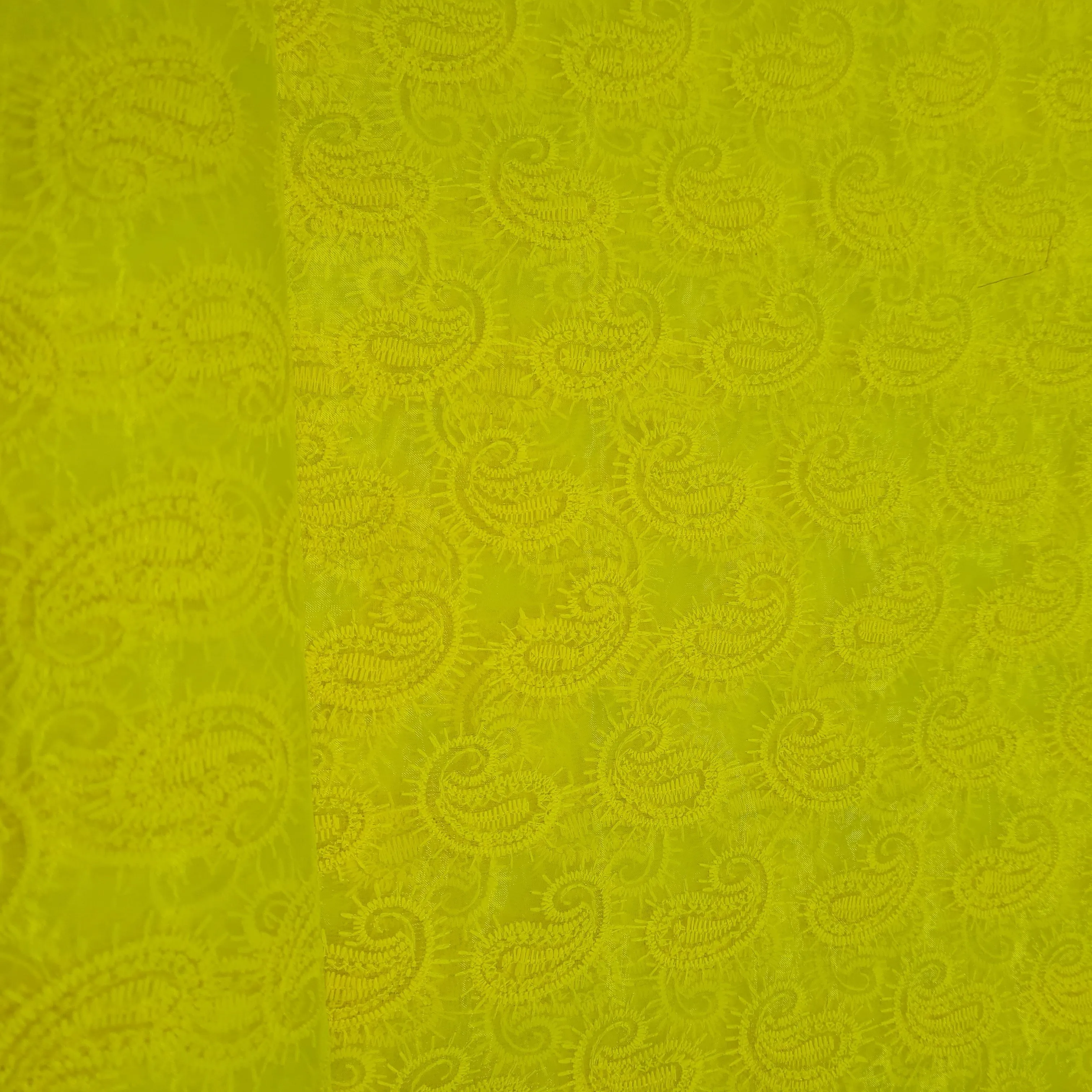 Yellow Paisley Thread Embroidery Organza Fabric