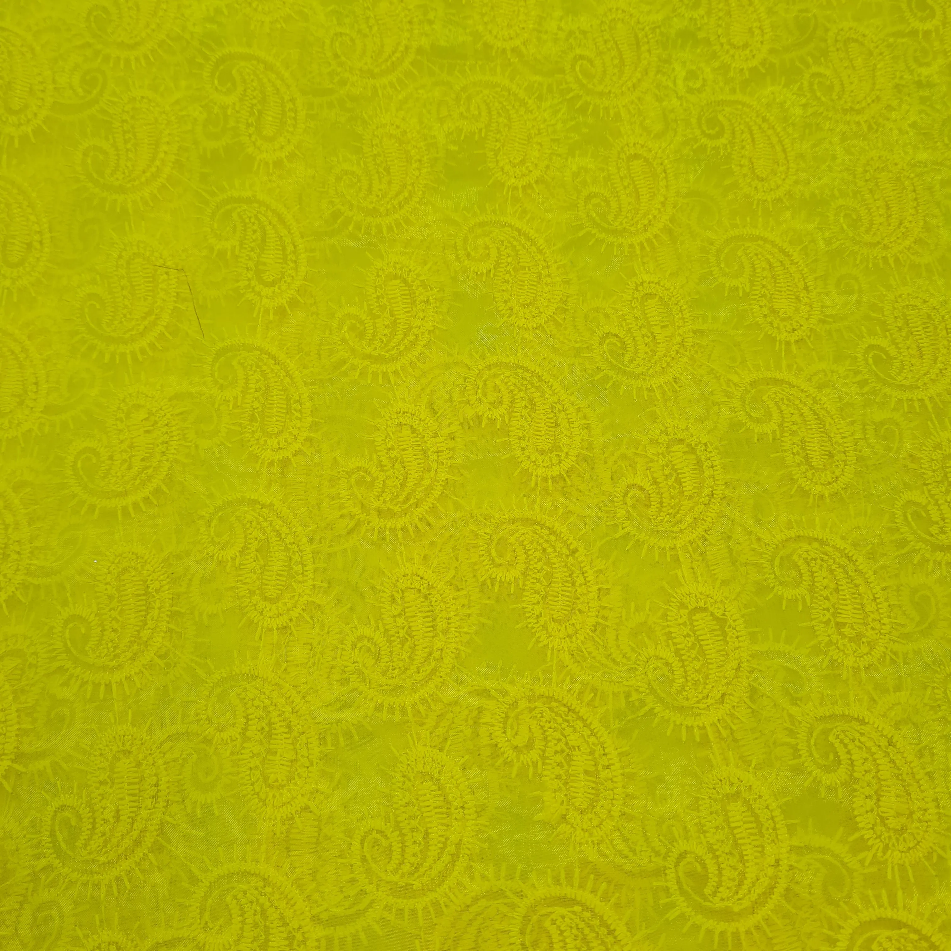 Yellow Paisley Thread Embroidery Organza Fabric