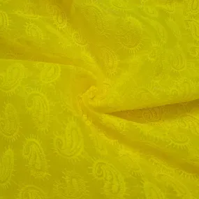 Yellow Paisley Thread Embroidery Organza Fabric