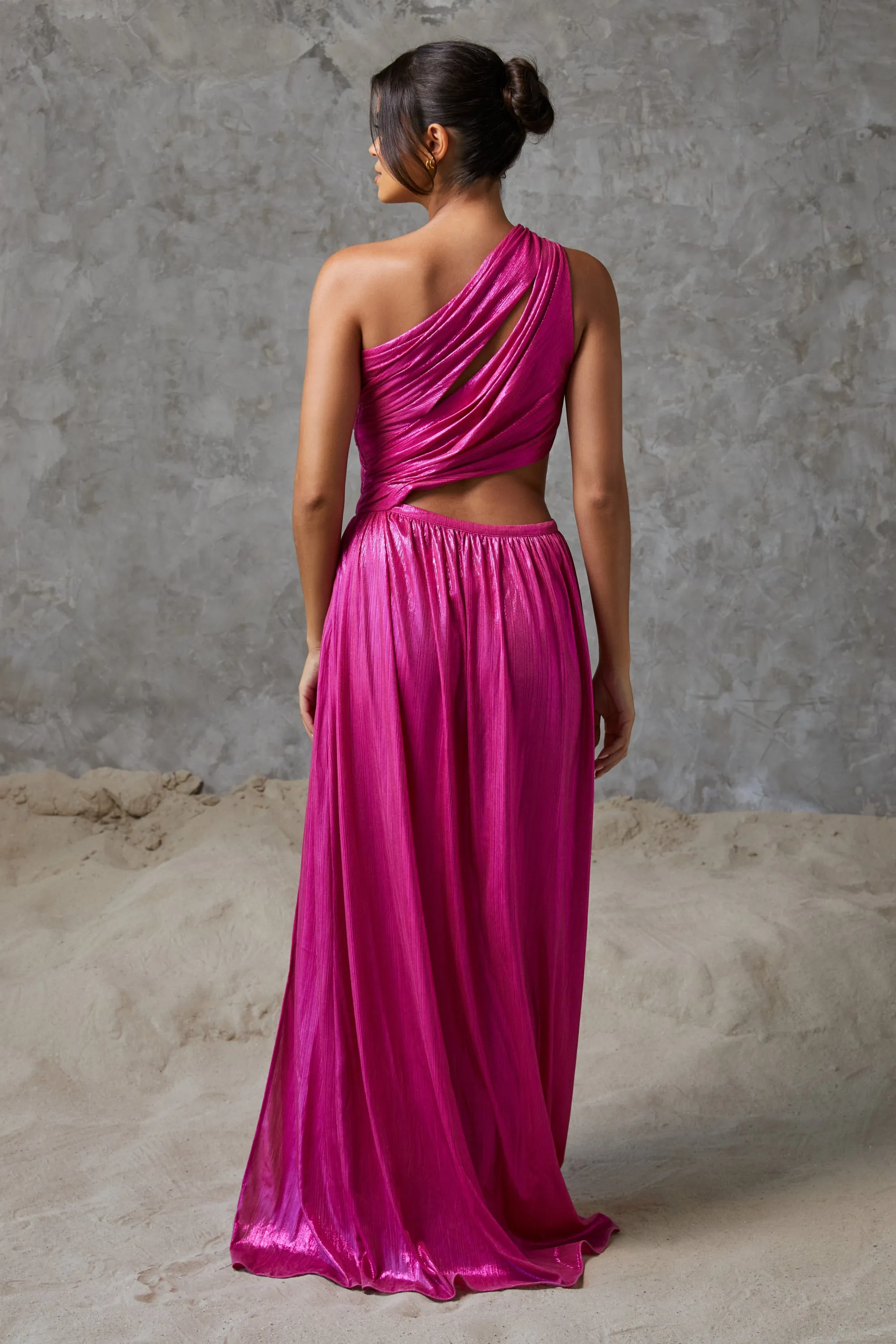 Zaya One Shoulder Pleated Maxi Dress Magenta